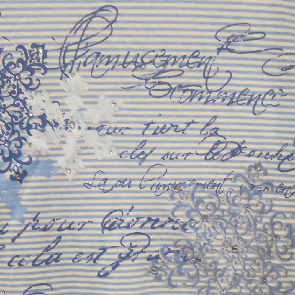 Ruby Rd. Blue and White Script Long Sleeve Top - Picture 5 of 9